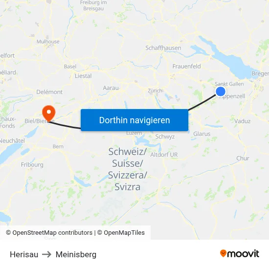 Herisau to Meinisberg map