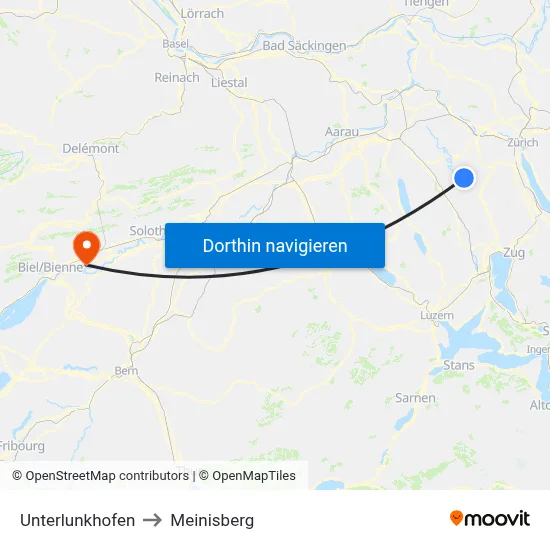Unterlunkhofen to Meinisberg map