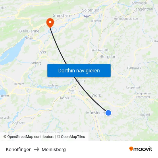Konolfingen to Meinisberg map