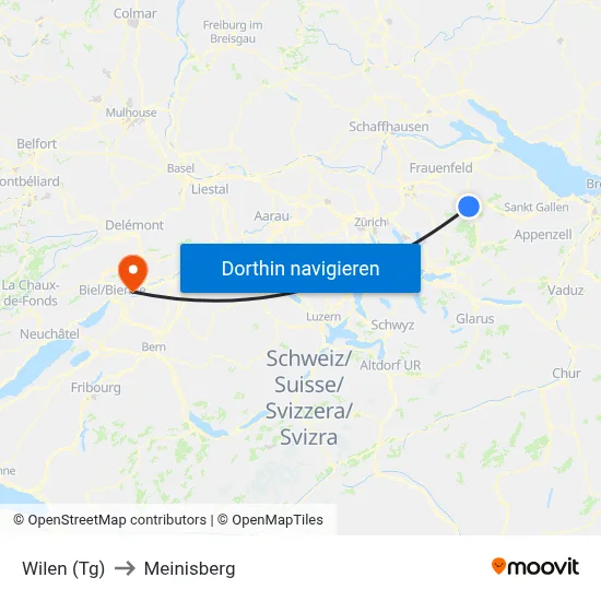 Wilen (Tg) to Meinisberg map