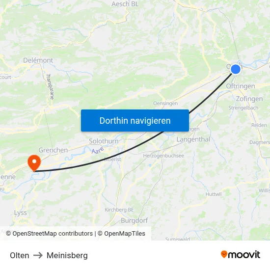 Olten to Meinisberg map