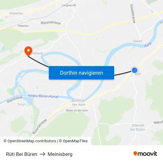 Rüti Bei Büren to Meinisberg map