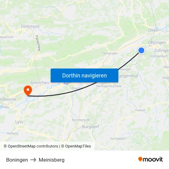 Boningen to Meinisberg map