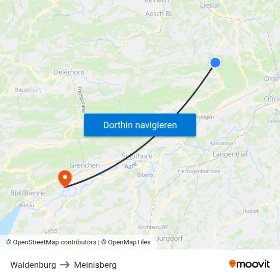 Waldenburg to Meinisberg map