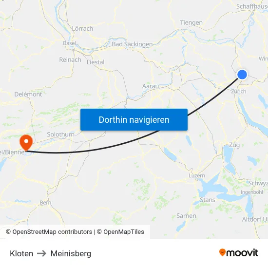 Kloten to Meinisberg map