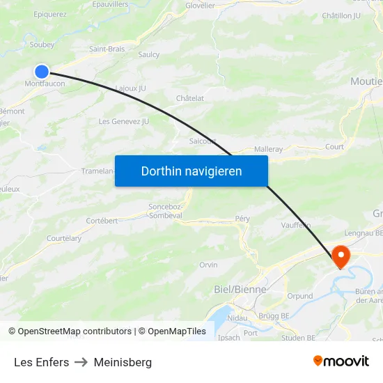 Les Enfers to Meinisberg map
