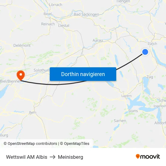 Wettswil AM Albis to Meinisberg map