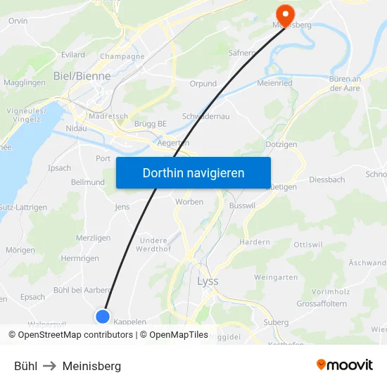Bühl to Meinisberg map