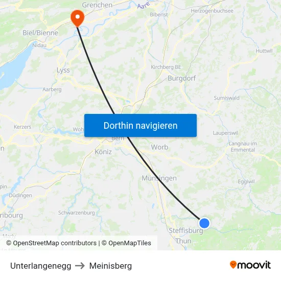 Unterlangenegg to Meinisberg map