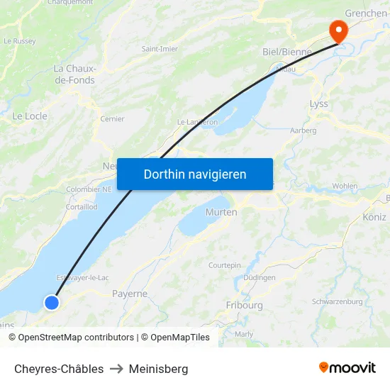 Cheyres-Châbles to Meinisberg map