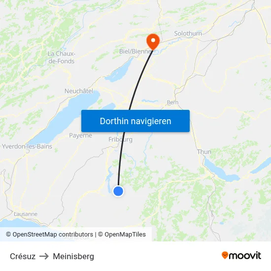 Crésuz to Meinisberg map