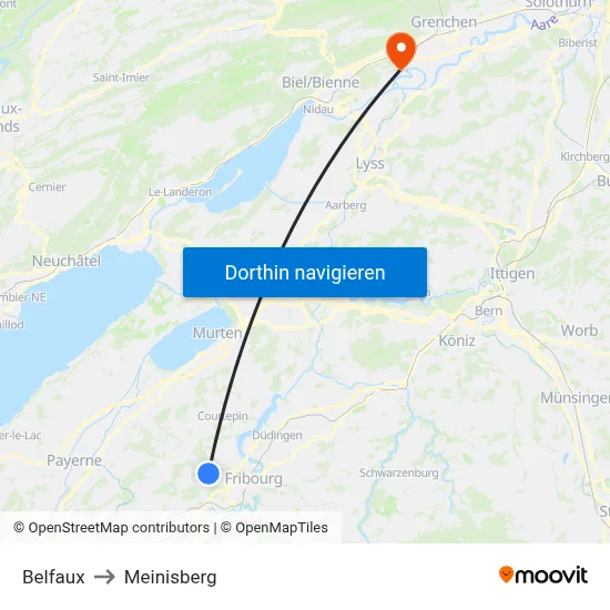 Belfaux to Meinisberg map