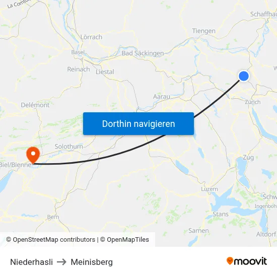 Niederhasli to Meinisberg map