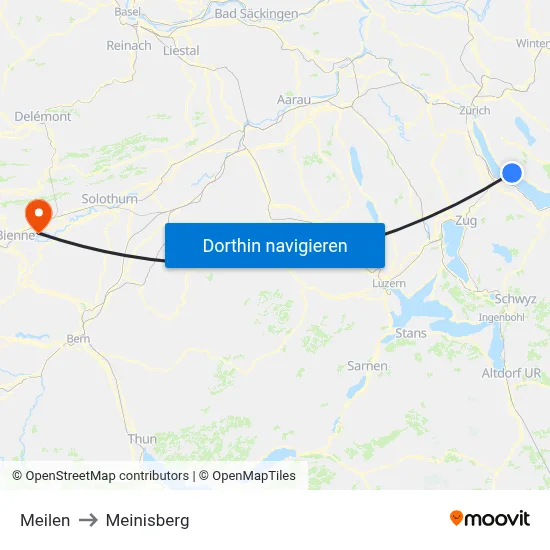 Meilen to Meinisberg map