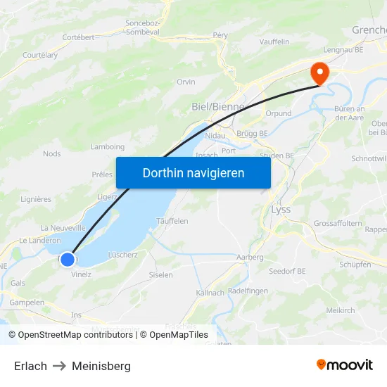 Erlach to Meinisberg map