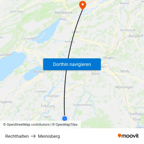 Rechthalten to Meinisberg map