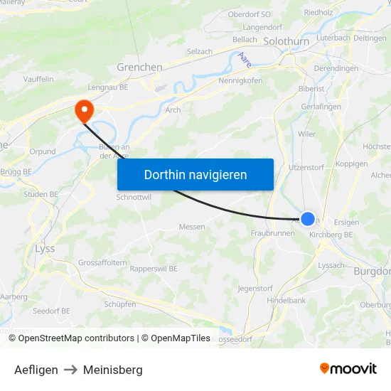 Aefligen to Meinisberg map