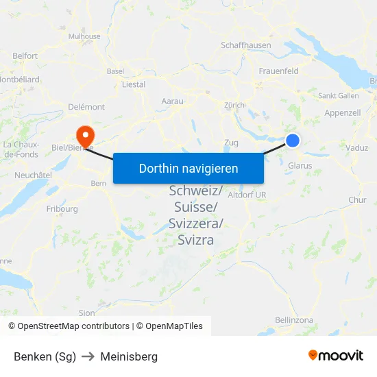 Benken (Sg) to Meinisberg map