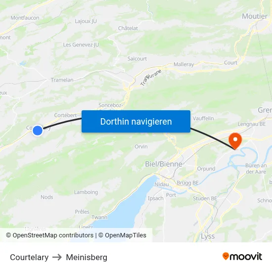 Courtelary to Meinisberg map