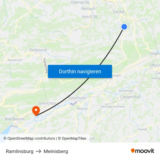 Ramlinsburg to Meinisberg map