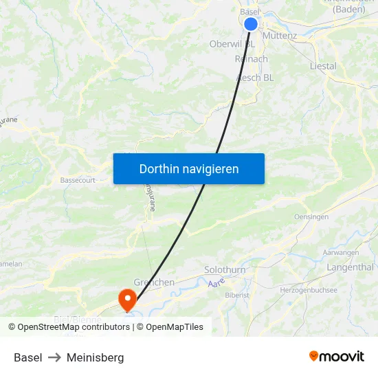 Basel to Meinisberg map