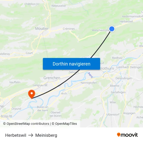 Herbetswil to Meinisberg map