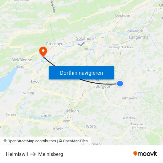Heimiswil to Meinisberg map