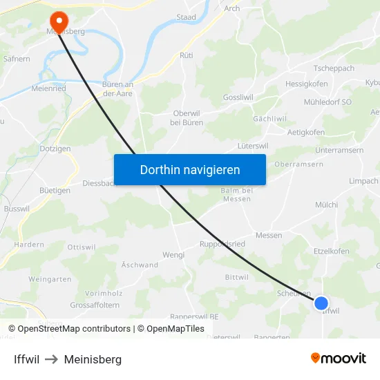 Iffwil to Meinisberg map