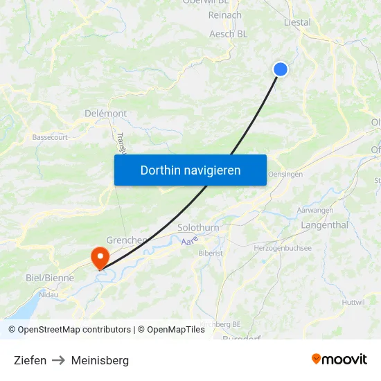 Ziefen to Meinisberg map