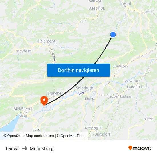 Lauwil to Meinisberg map