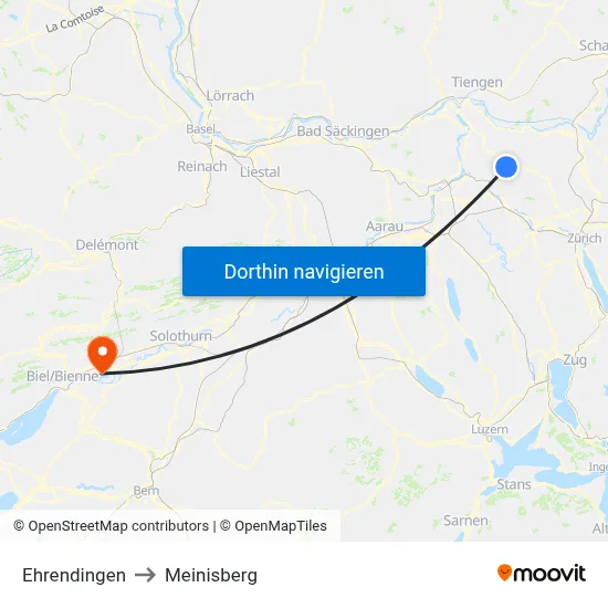 Ehrendingen to Meinisberg map