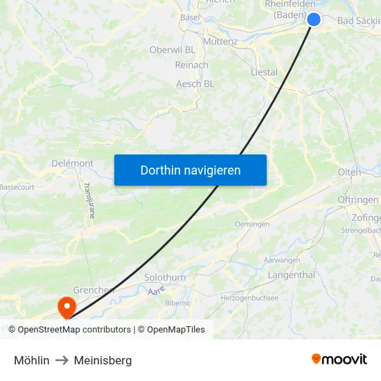 Möhlin to Meinisberg map