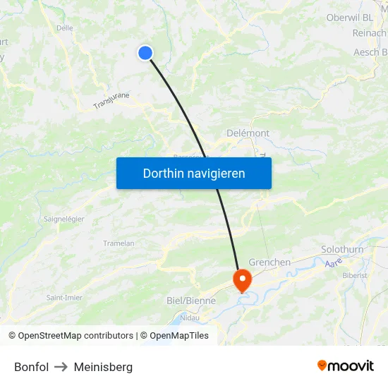Bonfol to Meinisberg map