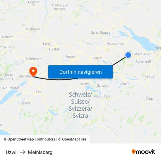 Uzwil to Meinisberg map