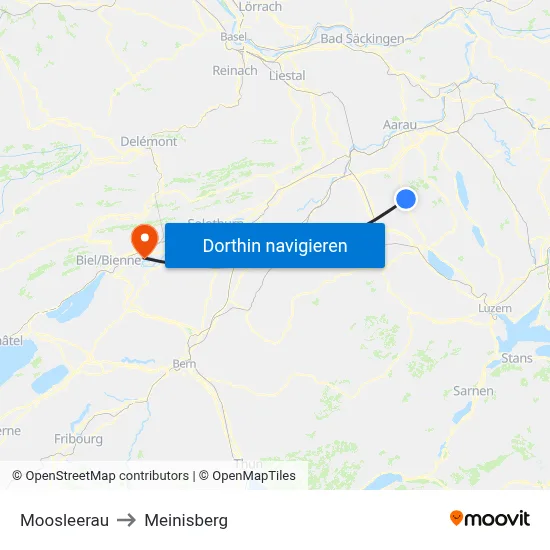 Moosleerau to Meinisberg map