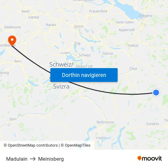 Madulain to Meinisberg map