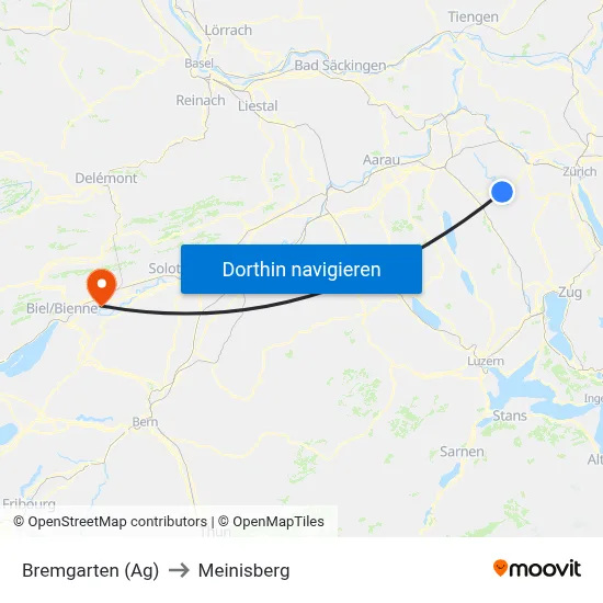 Bremgarten (Ag) to Meinisberg map