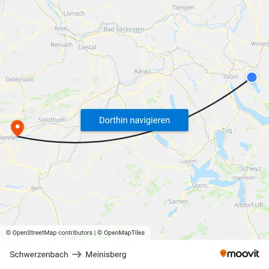 Schwerzenbach to Meinisberg map
