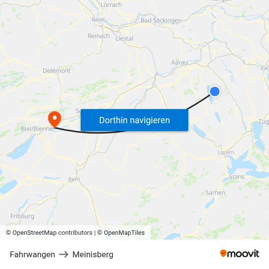 Fahrwangen to Meinisberg map
