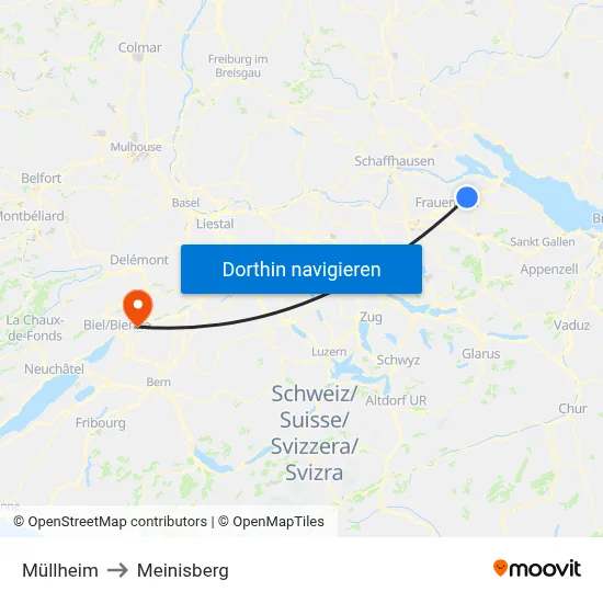Müllheim to Meinisberg map