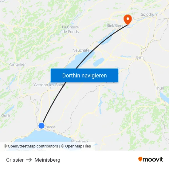 Crissier to Meinisberg map