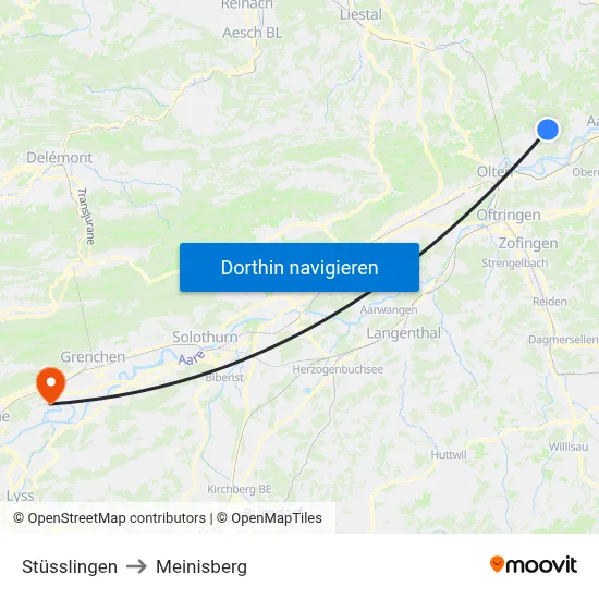 Stüsslingen to Meinisberg map