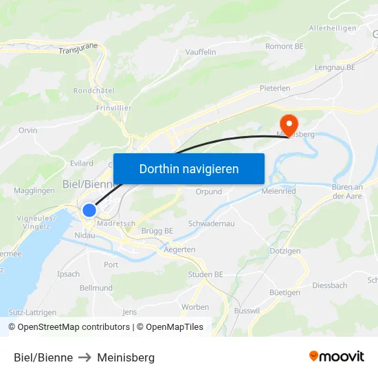 Biel/Bienne to Meinisberg map