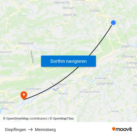 Diepflingen to Meinisberg map