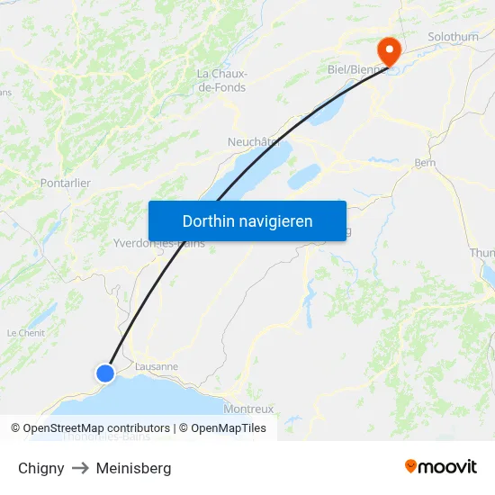 Chigny to Meinisberg map