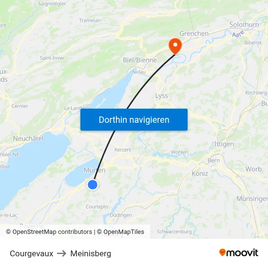 Courgevaux to Meinisberg map