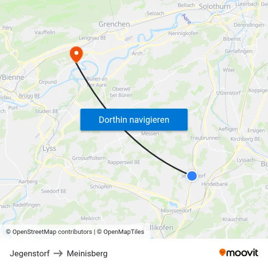 Jegenstorf to Meinisberg map