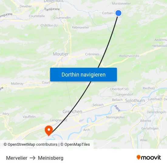 Mervelier to Meinisberg map