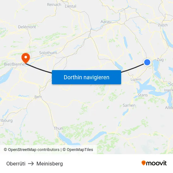 Oberrüti to Meinisberg map