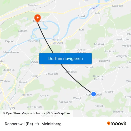 Rapperswil (Be) to Meinisberg map